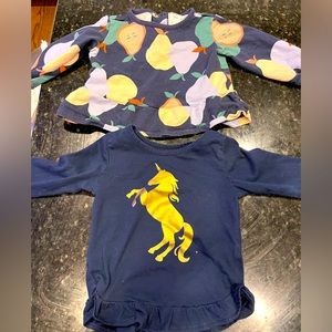 Two long sleeve 18 month girls shirts- pears and unicorns- Carter’s